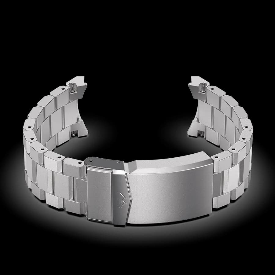 silver Watch Steel Bracelet 20mm, with foldable Diver Clasp, DLC coated, bead blasted